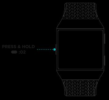 Snarveier til Fitbit Pay, musikkstyring og varsler Trykk inn og hold inne knappene på Ionic