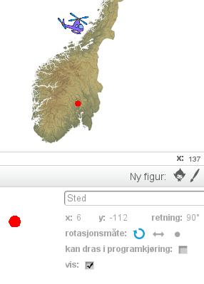 Dra denne nye sted-figuren til et sted på kartet du vil at skal være første reisemål. Vi har brukt Hønefoss som første reisemål, men du kan velge et annet sted om du vil.