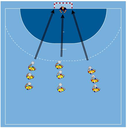 D) Finter og duellspill, ca. 10 min A Fordel på grupper av 3 spillere, still opp som skissert. Spiller B er forsvarsspiller.