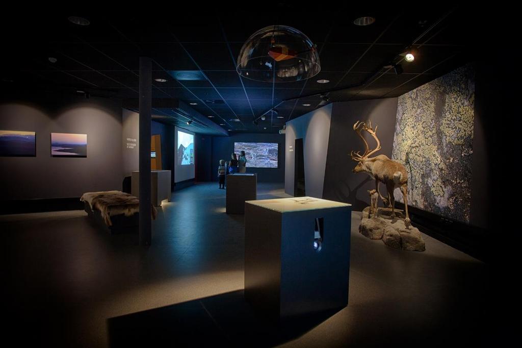 Innendørs Utstilling og kino Vår interaktive utstilling om villrein og natur har mottatt tre internasjonale priser. Den består av 22 interaktive installasjoner på norsk og engelsk.