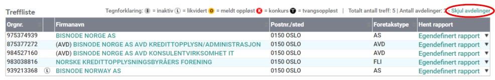 Valgene du har lagret vil være de samme neste gang du gjør et søk, inntil du eventuelt lagrer et nytt valg.