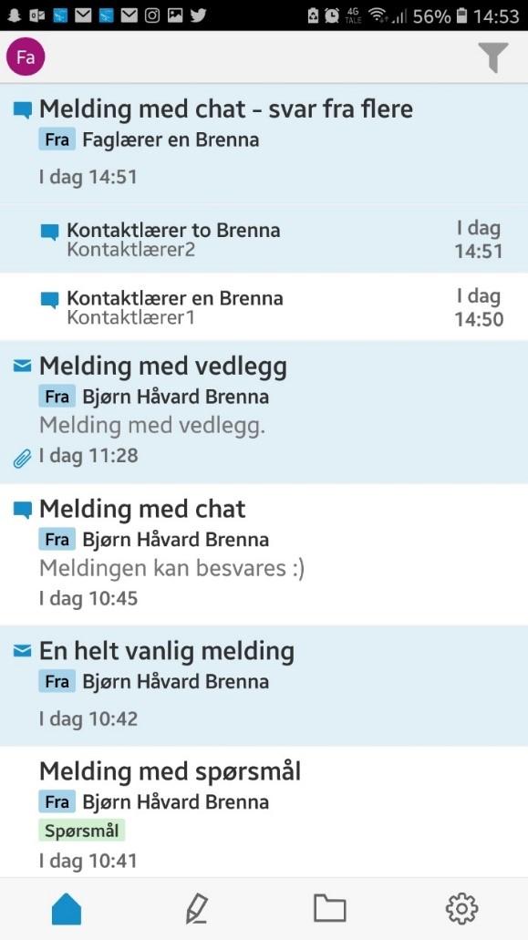 Verktøylinjen Nederst på skjermen (etter du har logget deg på appen) ser du verktøylinjen. Ved hjelp av verktøylinjen kan du navigere mellom de ulike funksjonene.