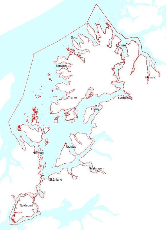 12 kommuner: Berg, Dyrøy, Lenvik, Sørreisa, Målselv, Torsken, Tranøy, Harstad, Ibestad, Gratangen, Skånland