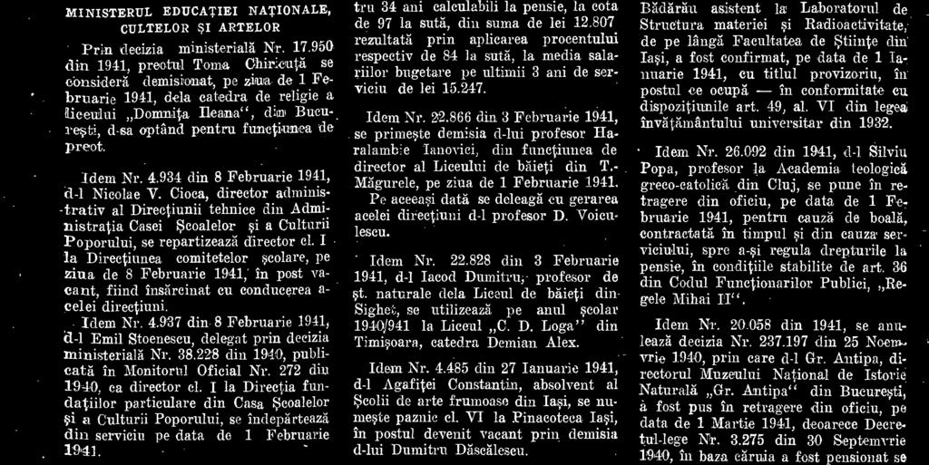 829 din 3 Februarie 1941, d-aa Breaza Eugenia, profesoarg la ii- Ceuj de fete din Alha Julia, se repune hi postal de directoare a liceului de fete de mai sus, pe ziu de 1 Februarie 1941, loeul d-nei