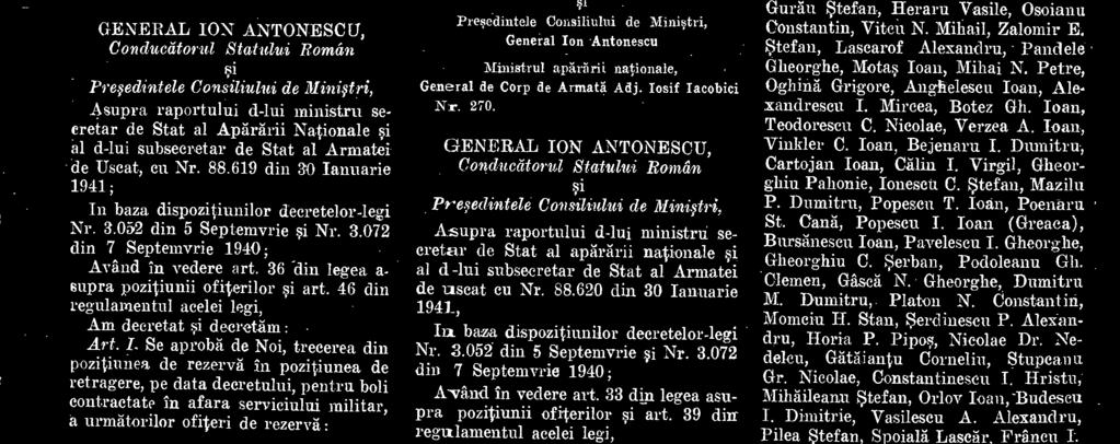 Coudneatorul Statulni Roman Prefedintelé Consiliului de Mini#ri,.A.upra raportului d-lui ministrn secretar de Stat al apârarii nationale al d-lui subsecretar de Stat al Armatei de -meat eu Nr. 88.