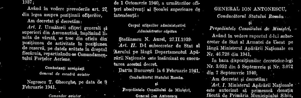 Adjutant Iosif Iacobici Subsecretar de Stat al Aerului pe lângit Departamentul AparArii Nationale, Comandor aviator Jienescu Nr.