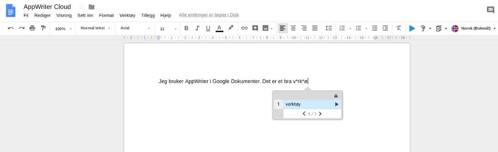 Ordforslag og opplesning i online dokumenter Du får ordforslag når du begynner å skrive.
