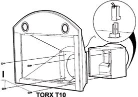 Montering av spjeldenhet, fig. 4 Ta bort fettfiltere, fig. 2, side 3. Plasser hette og spjeldenhet på et rett underlag. Skru fast spjeldenheten i hetten med skruer I.