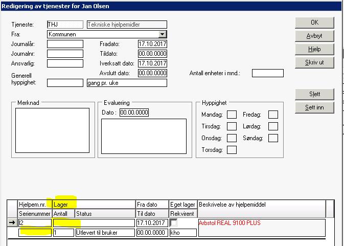 8.0 Registrering av hjelpemidler fra NAV Hjelpemiddelmodulen i Profil kan også brukes til å registrere utlånte hjelpemidler fra NAV.