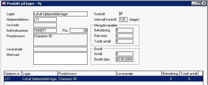 5.0 Oppdatere lager med beholdning Når man har opprettet en produktkatalog (se kap. 4) kan man begynne å registrere hvilke av hjelpemidlene som skal finnes på det/de lokale lager(ene). 5.