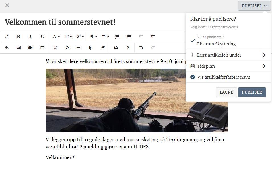 Skrive artikkel Artikler kan enkelt skrives fra både PC og mobil. I dette delkapitlet tar vi for oss hvordan det gjøres fra PC.