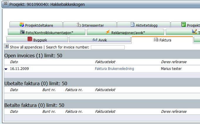 Etter å ha trykker lagre vil faktura linjen vises. Du kan velg å lagre flere fakturalinjer som vist på bildet under.