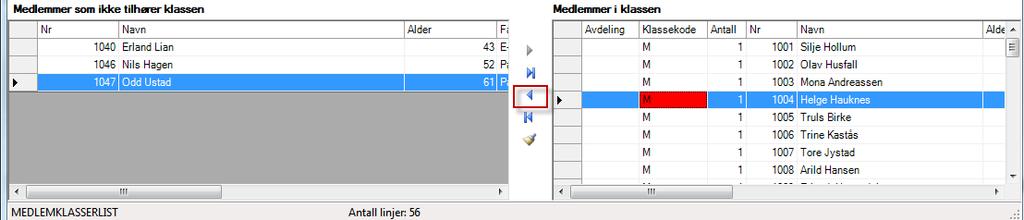 Bilde: Knytte medlemmer til en klasse Bruk den øverste knappen for å flytte de valgt medlemmene over til høyre liste.