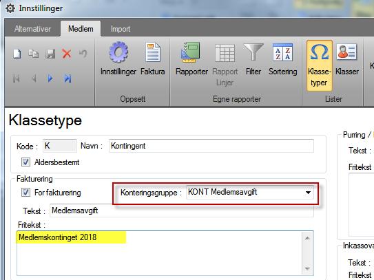 5. Konto for bokføring av faktura i bilagsregisteret (Kontering) For at krav skal bokføres på riktig konto i regnskapet, må Konteringsgruppe være valg for klassetypen.