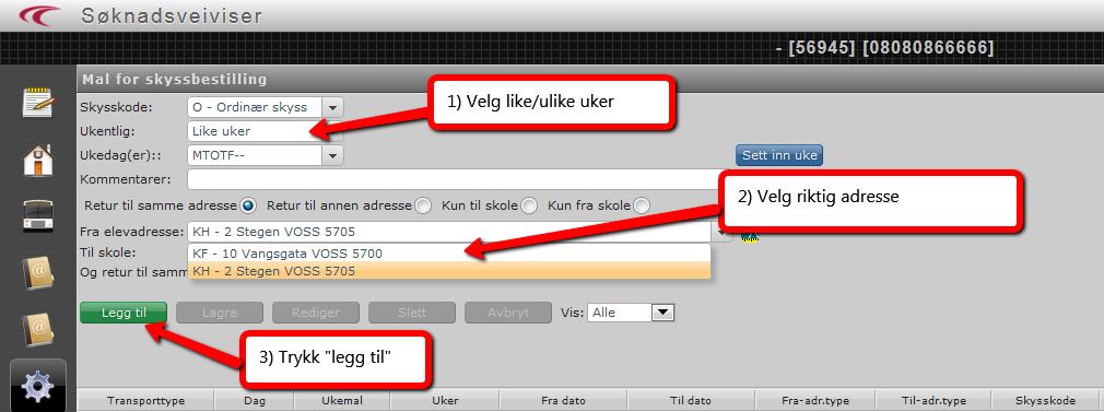 1.5.7.1 Mal for elever med delt bosted For elever med rett på skyss fra mor og/eller far må begge elevens adresser legges inn i Adresser. Se avsnitt 1.