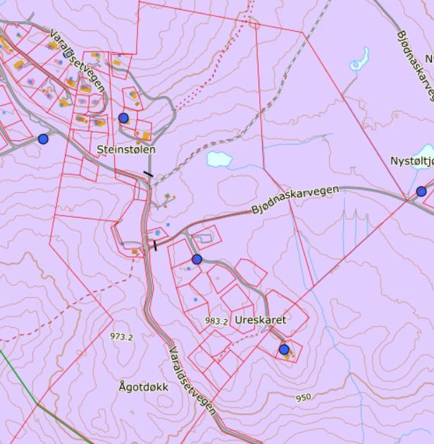 9 4.2 Berggrunn og potensialet for vannuttak i fjellbrønner Registrerte grunnvannsbrønner i databasen til NGU er vist i Figur 5 nedenfor.