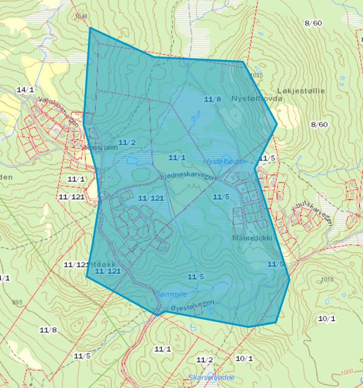 25 Figur 19. Tilnærmet avgrensing for nedbørfeltet for totalt ca. 70 hytter. Det er ikke tilgjengelig data i databasen NEVINA for bekken.