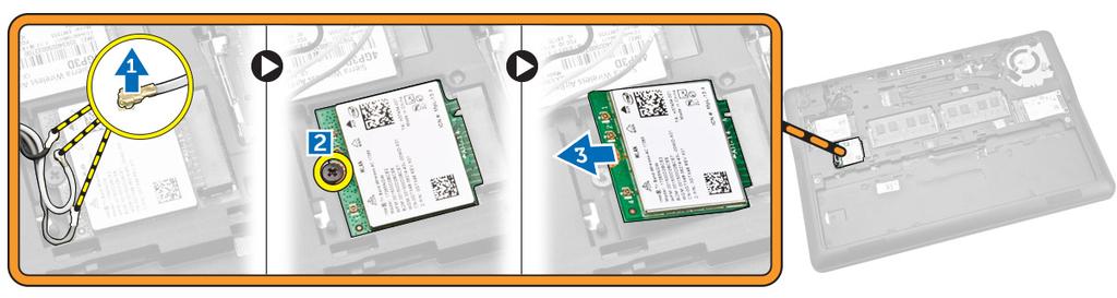 Ta ut WLAN-kortet 1 Følg prosedyrene i Før du arbeider inne i datamaskinen.