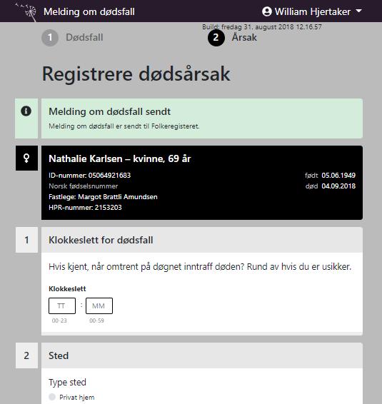 Kvittering på at melding er sendt start melding om dødsårsak 3a 1 2 