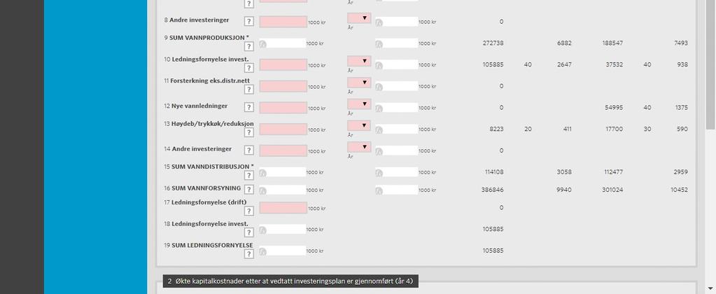 4.5.2 Rapportering av vedtatte investeringsplaner for neste fire år Registrer vedtatt sum investeringer og ledningsfornyelse som ligger i vedtatt investeringsplan for kommende økonomiplanperiode.