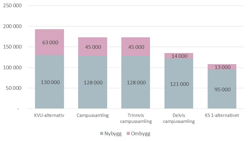 AREALBEREGNINGER I TILLEGGSUTREDNINGEN I tilleggsutredningen ble fem alternativer utredet i tillegg til 0-alternativet (ingen endring).