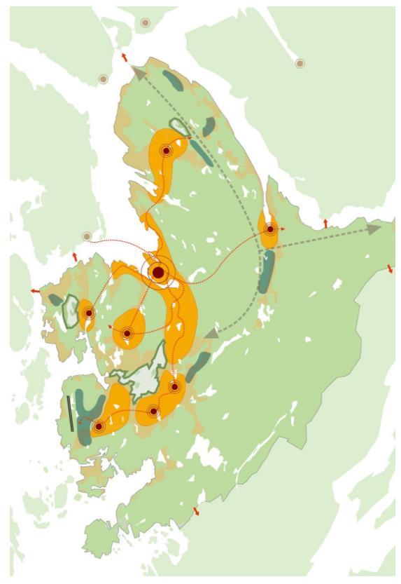Transporteffekter av ny kommuneplan 13 Figur 4: Strategisk temakart 2030 som representeres i alternativ A (kilde: Bergen kommune).