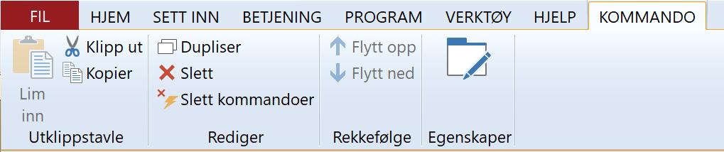 Kommando Utklippstavle Lim inn Limer inn kommandoer fra utklippstavlen. Kan også lime inn fra et annet brukerprogram.