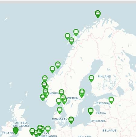 Figur 6-1: Status for utbygging av LNG infrastruktur i Norge og nærliggende områder (AFI, 2018).