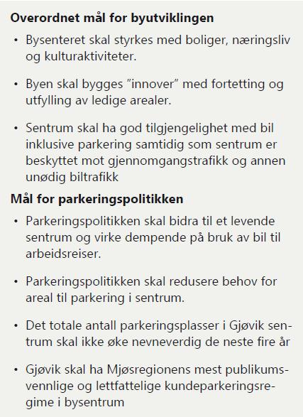 PARKERINGSSTRATEGI GJØVIK SENTRUM Status og forslag til revidert handlingsplan Parkeringsstrategi Gjøvik sentrum med handlingsplan ble