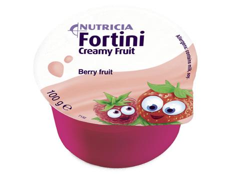 Bragðlaus 8000591308 Kakó 800591309 Jarðarberja 800591322 í einni flösku (200 ml) 6,8 g 3 g Fortini Multi Fibre Fortini Creamy Fruit Fortini Creamy Fruit (100 g) er orkuríkur búðingur (1,5 /ml) fyrir