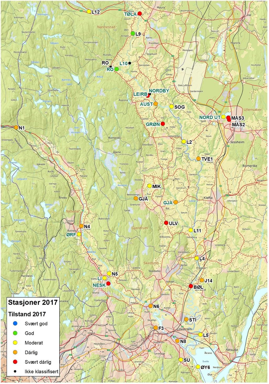 Figur 4-1. Økologisk tilstand 2017 (inkl. bunndyr og begroing).