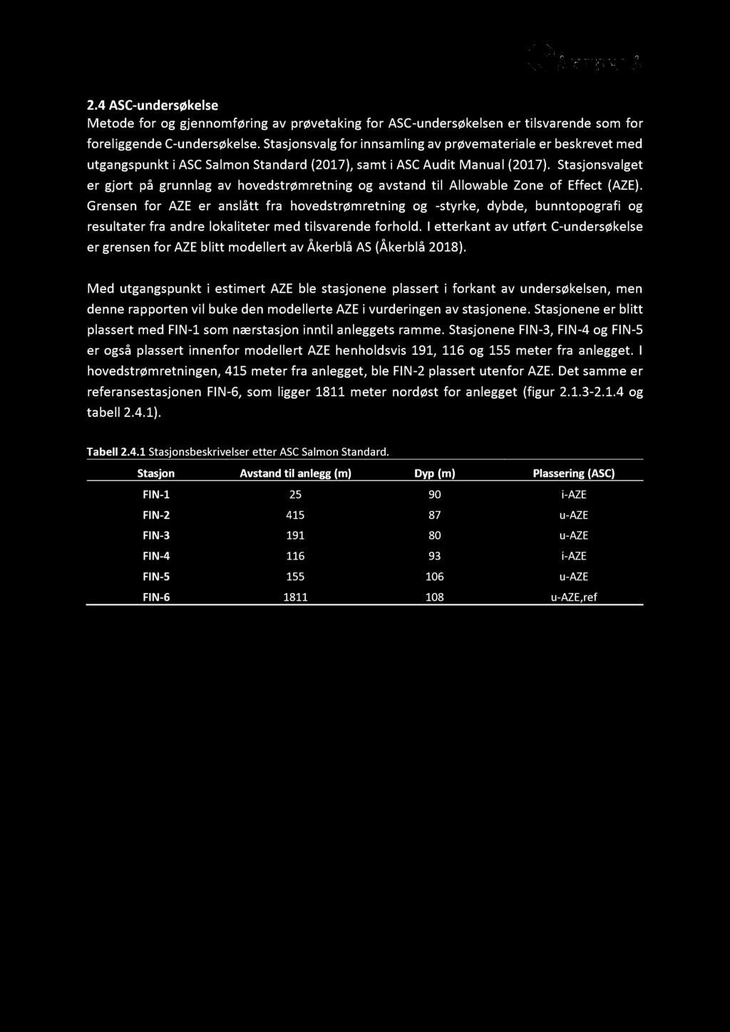 2.4 ASC - u ndersøkelse Metode for og gjennomføring av prøvetaking for ASC - undersøkelsen er tilsvarende som for foreliggende C - undersøkelse.