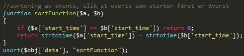 Figur 32: Funksjon som sorterer arrangement (index.php) Nedenfor har jeg brukt en if-setning for å begrense antall ord i beskrivelsen til 300.