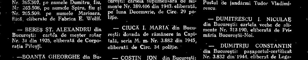 9 poiltie; foaia de recrutare, ctg. 1948, eliberati de Cercul Teritorizi Bumre ti. CORUJAN MARTA din Bucure9ti: bnietinul de inscriere la Biroul populatiei Nr. 583 din.