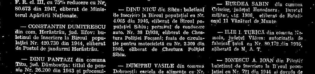 la Biroul populatiei eu Nr, 125 din 1911, elifrrat de Politia oraeului Giurgita FARCUT MIHAI din comuna Caratele Mihüeti, judettil