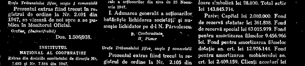 SOCOPRLM Societate anonimi Extras diu procesul-verbal al aduniírii wan. rule a netionarilor din zina &o 25 Namvrie 1947. L Adunarea genera1 ä.
