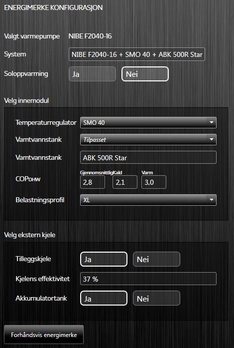 NIBE DIM genererer energimerking av anlegg Ved bruk av NIBE DIM får man automatisk generert all