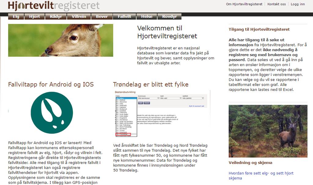 www.hjorteviltregisteret.no er åpent for alle.