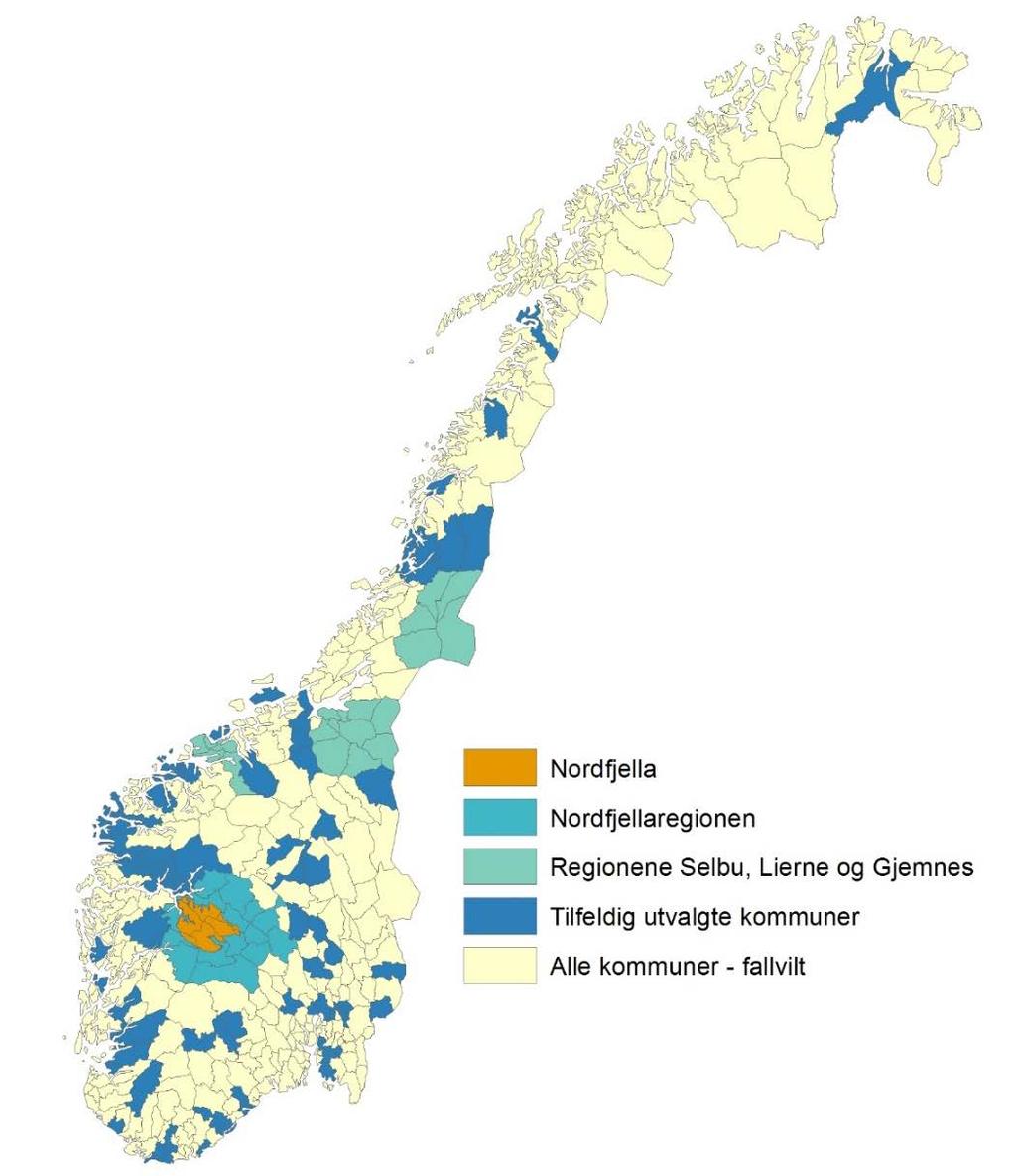 Kartleggingsområder for hjortevilt 1. Villrein felt under jakt i alle villreinområder (ikke på kartet) 2.