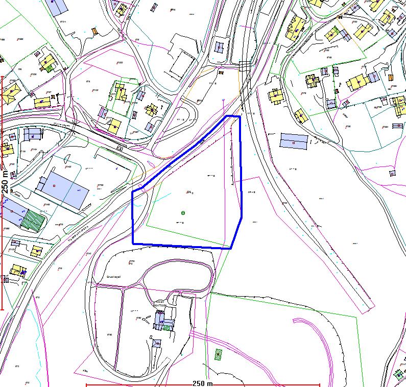 2. Planområdet 2.1 Plassering Området ligg i Grua sentrum og er del av gnr. 67 bnr. 5. Nedenfor er vist forslag til plangrense som ble sendt fra kommunen sammen med referat fra oppstartsmøte.