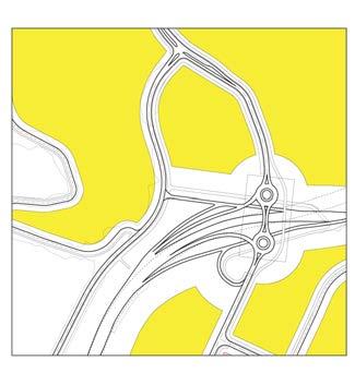 Halvt kløverbladkryss byggbarhetsområde (gul) Halvt ruterkryss byggbarhetsområde (gul) TOTALT AREAL: 90 500 m 2 TOTALT AREAL: 137 500 m 2 150 % Behov for kompakt kryssløsning som ivaretare arealbehov