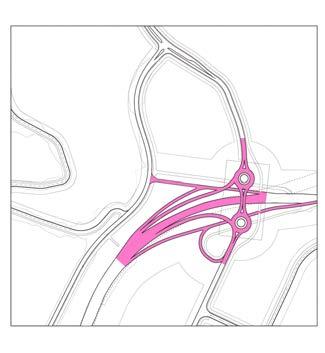 Halvt kløverbladkryss kryssområde (rosa) Halvt ruterkryss kryssområde (rosa) TOTALT VEG AREAL: 25 500 m 2 TOTALT VEG AREAL: 8 250 m 2 32 % Begrense samferdselsareal Diagrammene viser tydelig