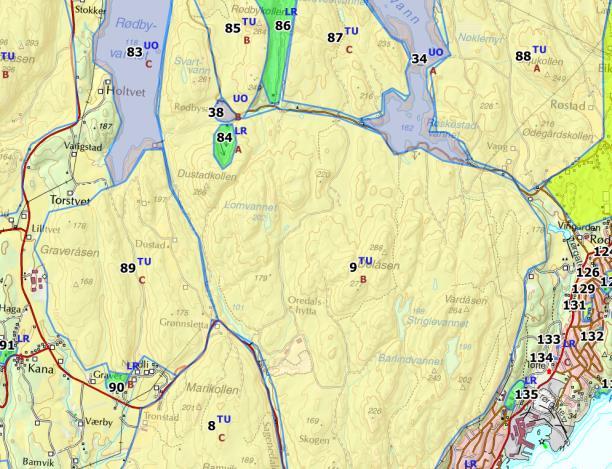 13 Samfunnstema: Samfunnssikkerhet, risiko og sårbarhet Løsmasser (NGU) Området har fjellgrunn med innslag av myr/torv i vest.