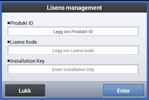 Trykk «Close» når NorwegianFiscalActivity appen har startet. Start Cash Register appen. Legg inn lisensinformasjonen du har mottatt fra oss. Legg inn norsk standardprogram.