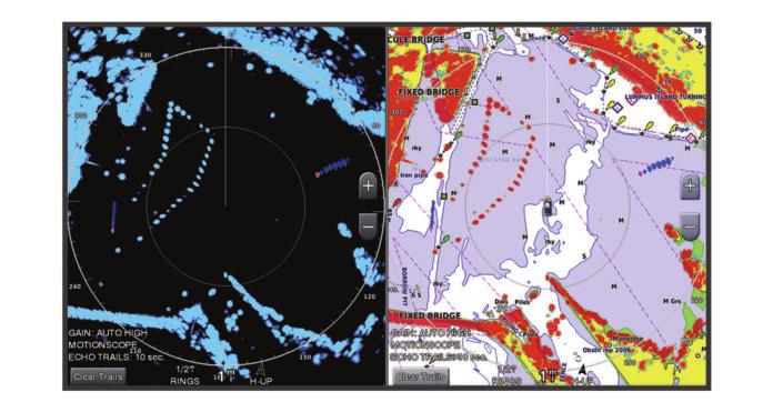 2 Slå på kartplotteren. Hvis det kreves, varmes radaren opp, og det telles ned for å varsle deg når radaren er klar. 3 Velg Radar. 4 Velg en radarmodus.