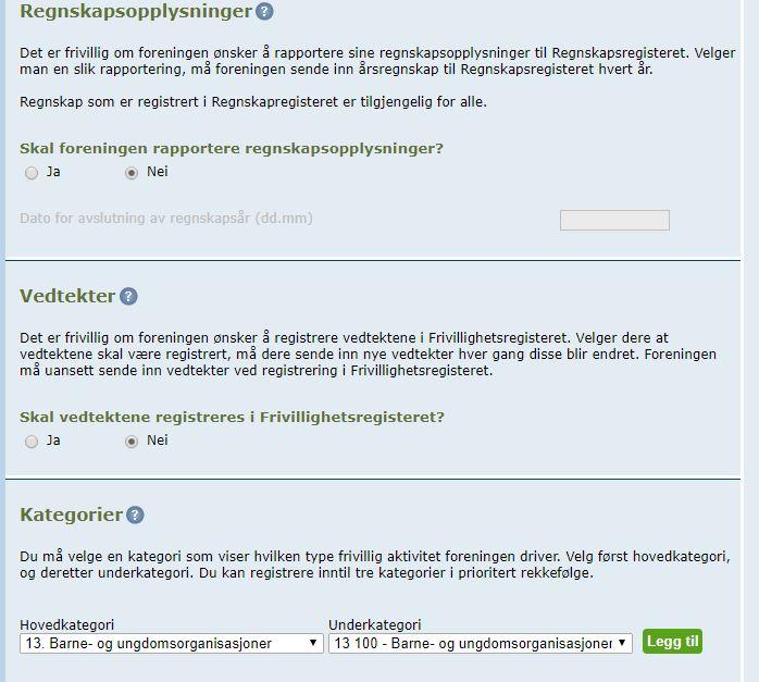 Steg 13b: Speidergruppen trenger ikke å rapportere regnskapsopplysninger og vedtekter.