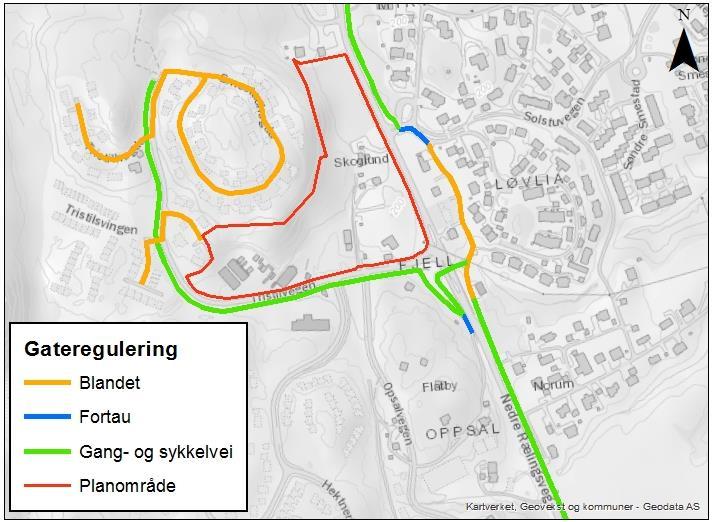 5 2.6 Forholdene for gående og syklende Dagens gang- og sykkelnett nærmest planområdet vises i figur 5. Figur 5: Gang- og sykkelnettet ved planområdet.