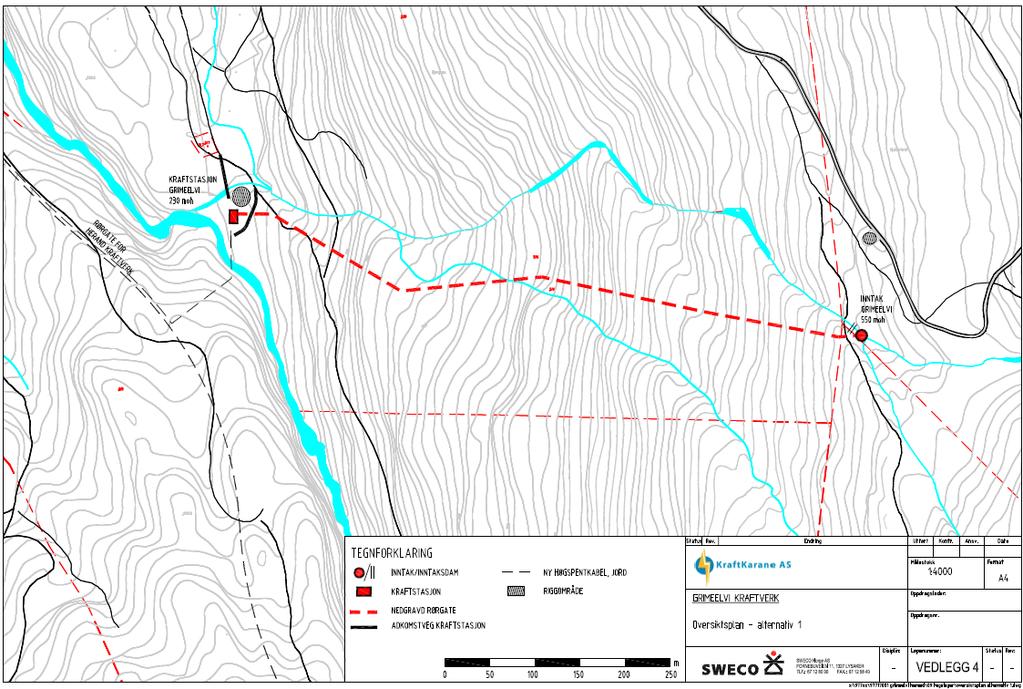 GRIMEELVI KRAFTVERK Kraftkarane AS planlegger å utnytte fallet i Grimeelvi mellom høgdekote 550 m og 230 m. Grimeelvi har et naturlig nedbørsfelt på 3,58 km².