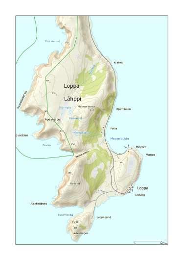 11 Lite geografi Opphavet fra Lopphavet Her syns Loppa Øy med sitt lille samfunn ved moloen.