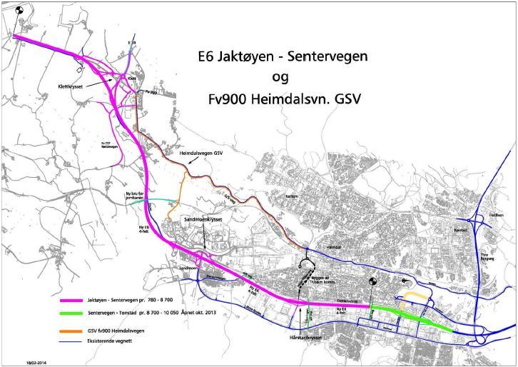 4. Nærmere omtale av større prosjekter E6 Sør (Trondheim Melhus) Utbedring av hovedvegnett mellom Tonstad og Jaktøya i Melhus.